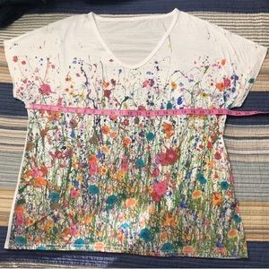 White Flowered Cap Sleeved Blouse XXL